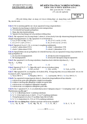 Đề 1 kiêm tra trăc nghiêm môn hoa kiêm tra 15 phut khôi 10 lân 2 thời gian làm bài 15 phút trường THPT An Biên
